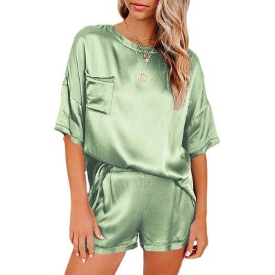 China Short Korean Satin Loungewear Home Solid Color Breathable Hot Selling Silk Sleepwear Pajamas for sale