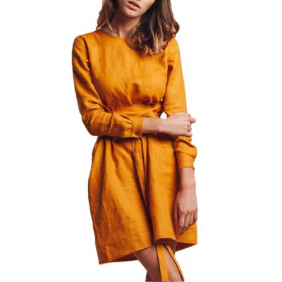 China Breathable Women Crew Dress Midi Canvas Dress With Belt Neck Canvas Dress Summer Sweater Dress for sale