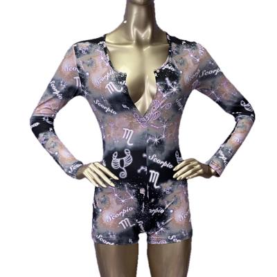 China 2021 Breathable Hot Selling Long Sleeve Sleepwear Printed Women Pajamas Zodiac Sign Onesie for sale