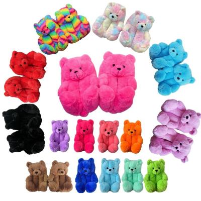 China 2021 Light Weight Plush Hot Selling Comfortable Winter Keep Warm Cute Teddy Bear Faux Fur Slides for sale