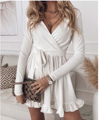 China Wholesale Custom Brand Quick Breathable V-Neck Asymmetrical Pleated Long Sleeve Dress for sale