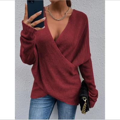 China Good China Price Autumn Breathable Cross Long Sleeve Knitted Sweater Set for sale