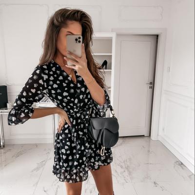 China Dresses 2021 Hot Sale Chiffon Woman Black Shorts Breathable Sheath Loose Beach Dress for sale