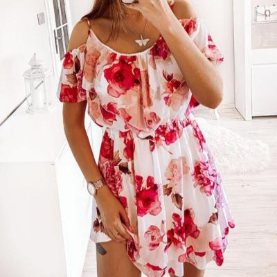 China Breathable Custom Wholesale Floral Print Slip Dress Short Sheath Loose Off The Shoulder Dress Beach for sale