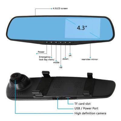 China GPS 4.3 Inch HD Screen 1080P Car Rearview Camera 140 Degree Wide Angle Lens Car Camera Mirror à venda