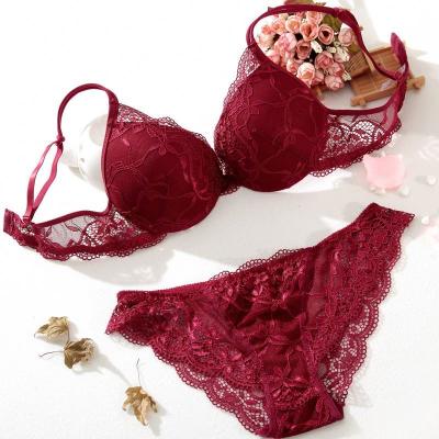 China QUICK DRY women lace up transparent bra set fashion lace lift up bra panty set women underwear set for sale