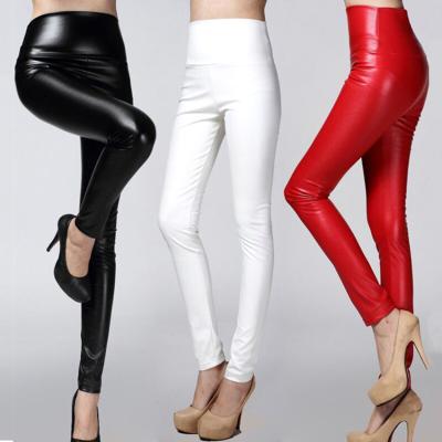 China 2019 OEM Autumn Winter Women Skinny Faux Leather PU Antibacterial Leather Pencil Pants Thick Fleece Gaiters Female Fashion for sale