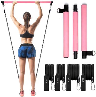 China Band +Metal tuber+Foam handle portable 3 section pilates bar stick kit with portable pilates bar stick with resistance band for sale