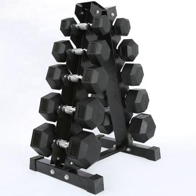 China Multi-Specificatin Rubber Covered Dumbbell Gym Weight Dumbbells Set Black Hex Rubber Coated Dumbbell for sale