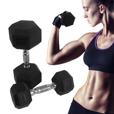 China Rubber Covered Dumbbell Hot Selling 5KG 10KG Dumbbells Set Home Gym Fitness Hex Dumbbell Set Rubber Round Dumbbell for sale