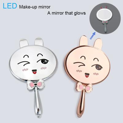 China Promotion Gift Portable Custom Pocket Rabbit Personalized Compact Makeup Mirror With Led Lights for sale