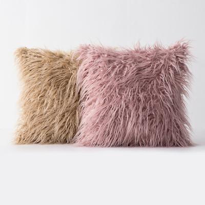 China Single Faux Fur Cushion Cover Mongolian Fur Pillow Case Sofa Pillow Cover 60*60 for sale