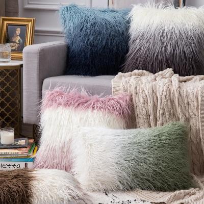 China Amazon Best Seller Anti-Decubitus Graduated Color Fur Pillow Cover Mongolian Fur Pillow Cushion Covers Decorative for sale