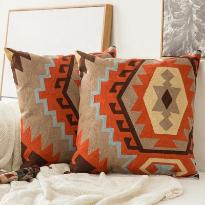 China Wholesale Anti-bacteria Hand Embroidered Velvet Cushion Covers Decorative Sublimation Farmhouse Decor Geometric Kilim Cushion for sale