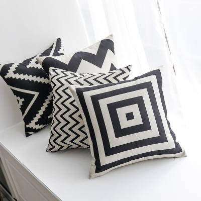 China Viable Wholesales Throw Cushions Raffia Sofa Custom Printing Decorative Geometric Pillow Cover Pattern Pillow Case Black Cushion Cover for sale