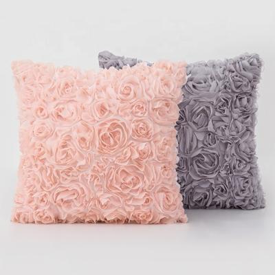 China New Design Polyester Chiffon Decorative Romantic 3d Shape Rose Cushion Cover Valentine's Day Flower Tile for sale