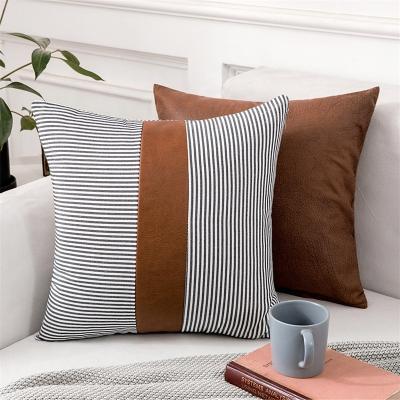 China High Quality Luxury Faux Leather Hotel Pillow Case Cushion Cover Stripe Folded Leather Pillows For Home Decoration Chair Cushion for sale