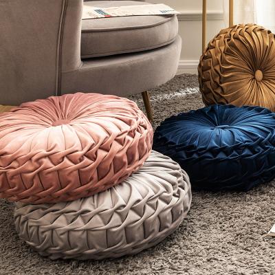 China Handcrafted Sustainable Pumpkin Velvet Cushion Pillow Round Rest Home Decorative Round Pillow Chair Pad Thick Tatami Floor Cushion for sale