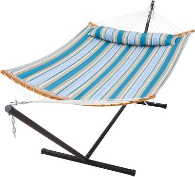 China Durable Packing 150*27*18 Size Detachable Pillow Curved Bar Hammock Backyard Camping Bamboo Hammock Combo for sale