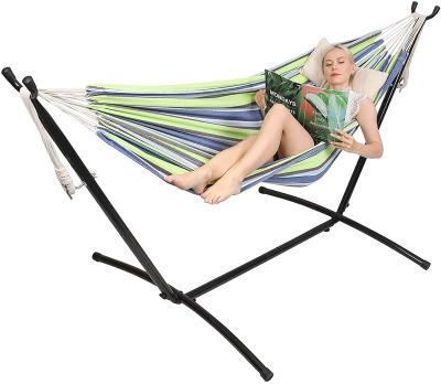 China Durable 9FT Hammock Stand With Cotton Hammock Small Package Double Size Outdoor Camping Person Hammock for sale