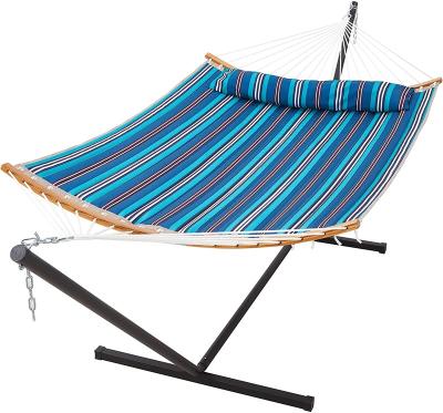 China Durable Packing 150*27*18 Size Detachable Pillow Curved Bar Hammock Backyard Camping Bamboo Hammock Combo for sale