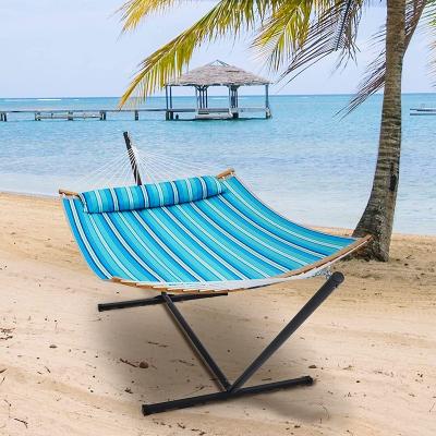 China Durable Detachable Pillow Curved Bamboo Seaside Patio Backyard Hammock Bar Outdoor Camping Hammock Combo for sale