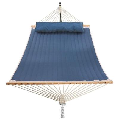 China New Durable Stylish Patio Garden Yard Indoor Outdoor Quilted Hammock With Wooden Spreader Bar for sale