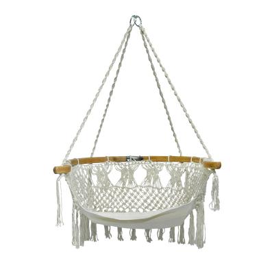 China New Idea 2020 Modern Wood Patio Hanging Chair Rope Hammock Macrame Swing With Outdoor Stand for sale