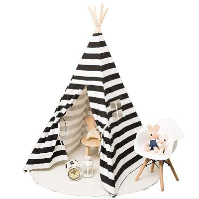 China Modern Little Boy Stripe Canvas Play Teepee Tent For Kids 100% Cotton (Pink Stripe) Color : Black Stripe for sale