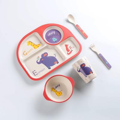 China Country Factory Kids Tableware Set Creative Cartoon Biodegradable Bamboo Colorful Utensils For Baby for sale