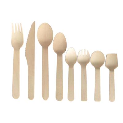 China CLASSIC Eco Friendly Disposable Wooden Cutlery Birch Wood Bundle Compostable Degradable Camping Utensils Bio Fork Knife for sale