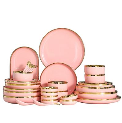 China 2021 Ceramic Gold-rimmed Dinner Set Hotel Nordic Luxury Sustainable Restaurant Wedding Party Dinner Dishes Dinnerware Sets for sale