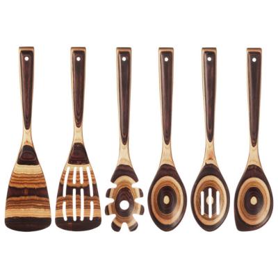 China Factory Stocked Custom Colored Wooden Kitchen Dishware 6pcs Sets Nonstick Color Spatula Tool Sets for sale