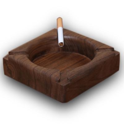 China New wholesale custom hotel restaurant home LOGO black creative walnut wooden ashtray for sale