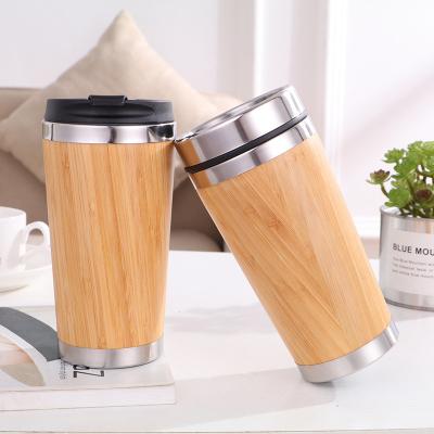 China Custom Stainless Steel 450ml Viable Inside Bamboo Direct Coffee Vacuum Tumbler Drinking Mug With Lid for sale