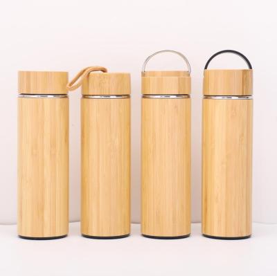 China 450ML Tea Thermos Flask Stainless Steel Drinkware Vacuum Inner Travel PORTABLE Natural Bamboo Double Wall Leakproof Flask for sale