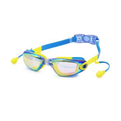 China Waterproof Cool Reflective Anti Fog Children's Bath Goggles With United Earplugs for sale