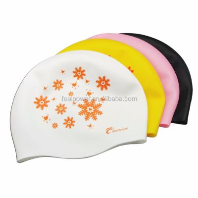 China Waterproof Custom Logo Printing Silicone Adult Swim Hat With Flowers for sale