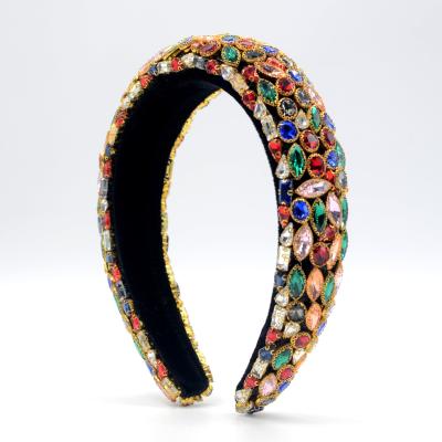 China BH-063 New Luxury Eco-friendly Hair Accessories Colorful Wide Headbands Sparkle Baroque Rhinestone Women Headbands for sale