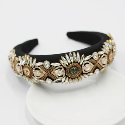 China BH-171 Vintage Beauty BH-171 Baroque Rhinestone Headband Eco-friendly Wide Geometric Sponge Headband Flower for sale