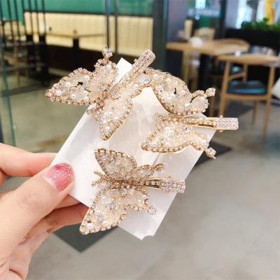 China New Fashion HP-004 Environmental Friendly New Fashion Hair Clip Hairpin Pearl Rhinestone Hair Accessories Multicolor Butterfly Hairpins for sale