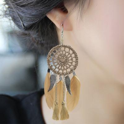 China Vintage E-071 Europe And America National Style Woven All-match Feather Earrings Fashionable Retro Earring for sale