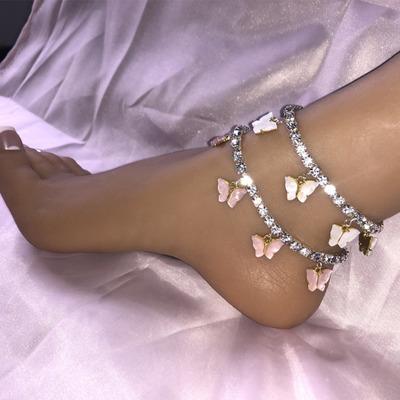 China AN-0031 Butterfly Anklets Personality Rhinestone Diamond Anklet For Women Gold Plated Creative Cute Fashionable Environmentally Friendly for sale