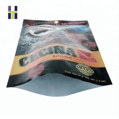 China Barrier Printed Beef Jerky 3 Side Seal Bag With Zipper Engraving Printing Filling Pad And Seal Machine HONGTAI Packaging Zipper Top for sale