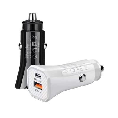 China Universal Dual Port PD Mini Car Charger 18W QC3.0 Dual USB Auto Accessories QC3.0 Dual USB C Charging Adapter Smart Portable Car Adapter for sale