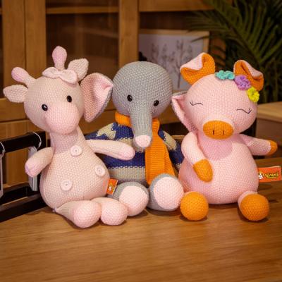 China Knitted Stuffed Animals Elephant/Bear/Giraffe/Elephant/Pig Small Plush Toys 35cm Baby Shower Gifts Easter Day Gifts for sale