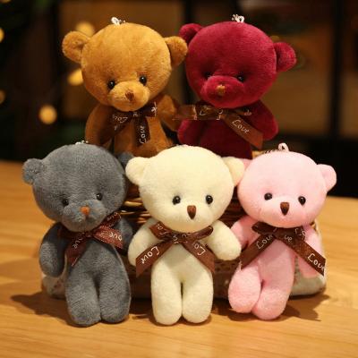 China High Quality 12cm Mini Teddy Bear Dolls Plush Small Bear With Bows Promotion Gifts for sale