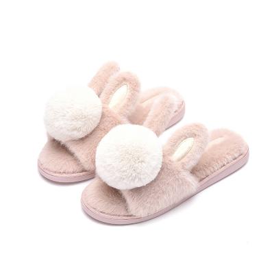 China Cushioning Fur Comfortable Furry Toe Indoor Outdoor Fluffy Fur Open Rabbit Soft Plush Rabbit Women's Slips Slippers for Winter Spring for sale