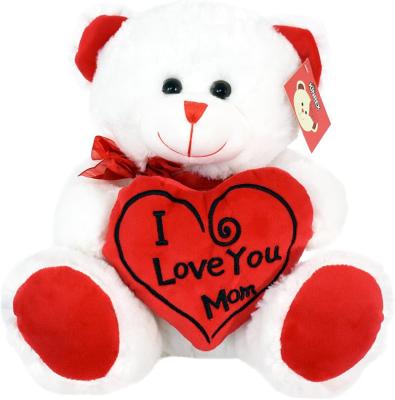 China Promotional Gifts Happy Mother's Day Stuffed Teddy Bear Animal Gifts Birthday White Soft Bear With Red Heart Sit I Love You Mum for sale