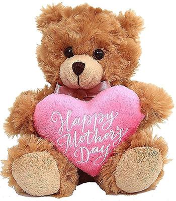 China OEM Promotional Gifts Factory Custom Teddy Bear Holding a Heart in Pink Printed Happy Mother's Day Message for sale